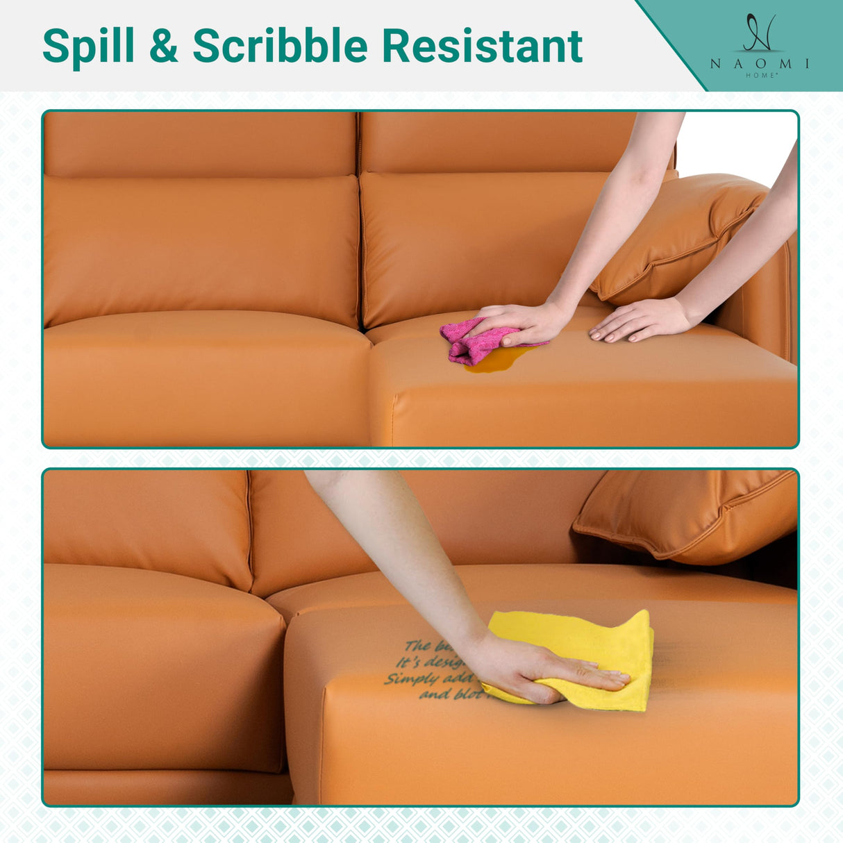 Naomi Home High Back Sectional Sofa, Oversized L-Shaped 4 Piece Modular Sectional with Ottoman, Convertible Couch with Headrests and Armrest Pillows for Living Room or Apartment, Caramel Naomi Home