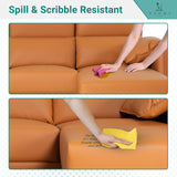 Naomi Home High Back Sectional Sofa, Oversized L-Shaped 4 Piece Modular Sectional with Ottoman, Convertible Couch with Headrests and Armrest Pillows for Living Room or Apartment, Caramel Naomi Home