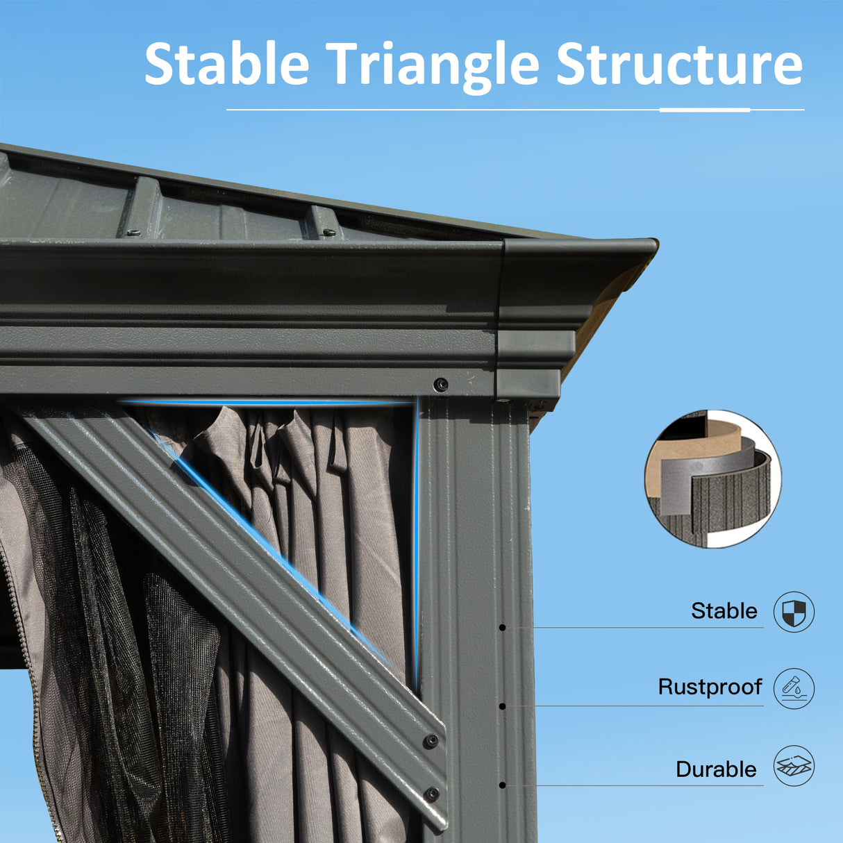 Domi 12' X 14' Hardtop Gazebo, Upgraded Metal Gazebo with Drainage System, Dual-Layer Galvanized Steel Roof, Curtain and Netting, Outdoor Shelter Canopy for Patio, Garden, and Backyard, Grey domi outdoor living