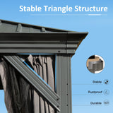 Domi 12' X 14' Hardtop Gazebo, Upgraded Metal Gazebo with Drainage System, Dual-Layer Galvanized Steel Roof, Curtain and Netting, Outdoor Shelter Canopy for Patio, Garden, and Backyard, Grey domi outdoor living