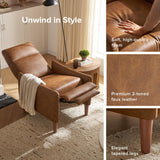 mopio Arthur Recliner Chair with 3 Positions, Accent Armchair, Mid Century Modern Reading Chair, High Back Padded Support Comfy Sleeper Armchair (Pecan Brown Faux Leather) mopio