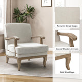 HULALA HOME Mid-Century Modern Accent Chair, Upholstered Living Room Lounge Chair, Lounge Armchair with Romantic Stripes & Solid Wood Legs, Living Room Bedroom Single Sofa Chair (Ivory) HULALA HOME