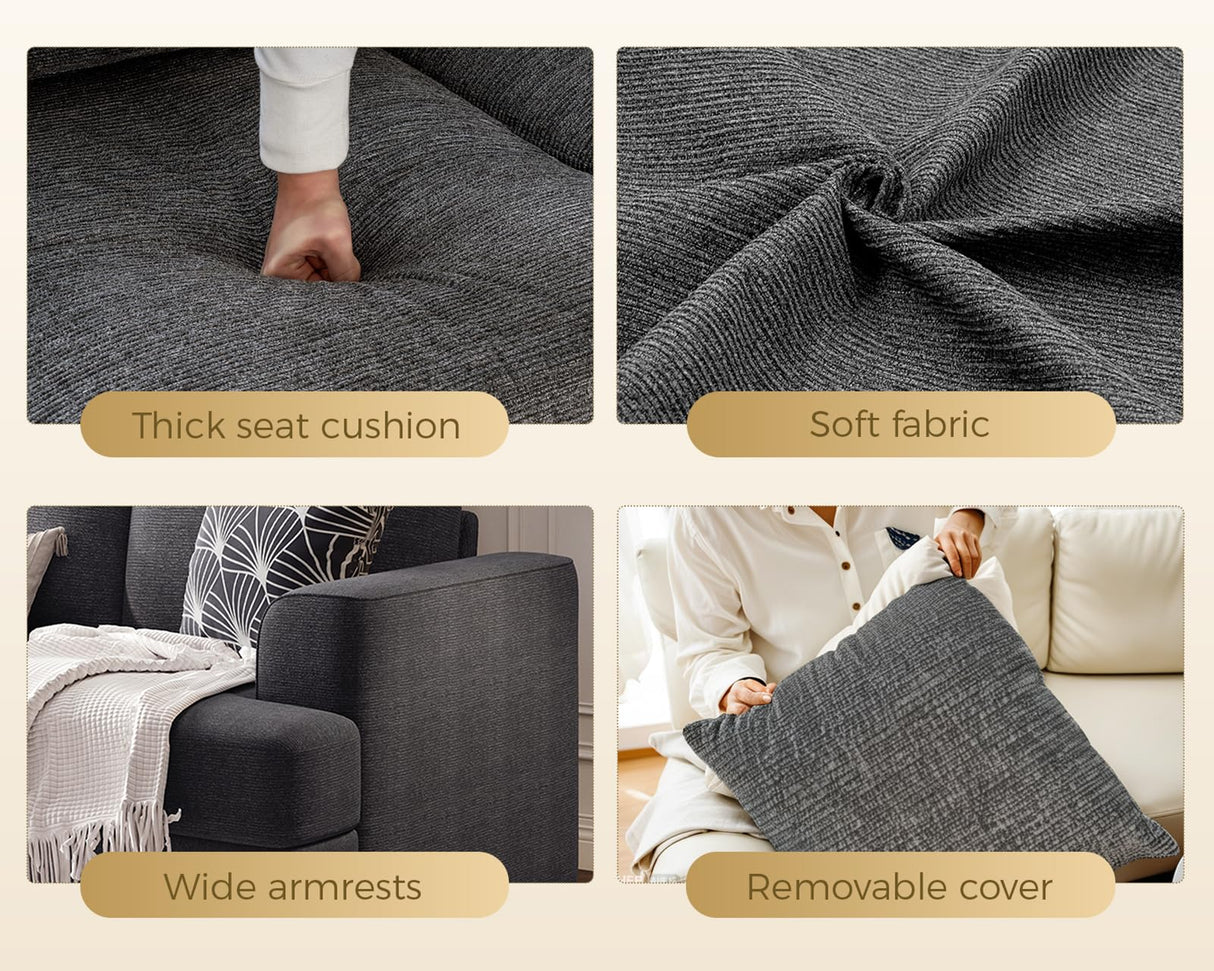 KKL 89 Inches Loveseat Sofa, Comfy Cloud Couch with Deep Seats, 3 Seater Couches for Living Room, Chenille Fabric, Wood Frame, Easy Assembly, Grey KKL