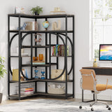 Tribesigns L-Shaped 7-Shelf Corner Bookshelf – Modern Grey Bookcase with Metal Frame for Home and Office Tribesigns