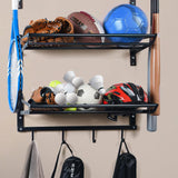 FelRelWel Garage Sports Equipment Storage Rack with Separate Shelf, Ball Rack, Sport Equipment Organizer withHooks for Badminton Racket, Basketball Rack for Basketball Football Rugby FelRelWel