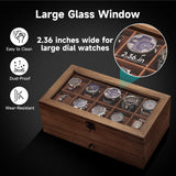 GALHUBIS Watch Box with 10 Slots, 2-Tier Watch Case for Large Dial Watches, Watch Display Case with Lid, Removable Watch Pillows, Gifts for Men Women, Watch Organizer with Drawer, Jewelry Box, Walnut GALHUBIS