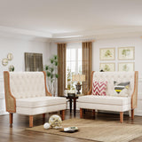 Andeworld Loveseat Settee Bench with Natural Rattan Arms,Upholstered Modern High-Back Mini Sofa Couch,Banquette Dining Bench Love Seat for Living Dining Room Bedroom Office Small Space Entryway,Beige Andeworld