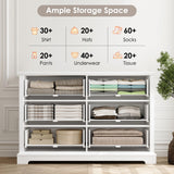 HOSTACK 6 Drawer Double Dresser, Modern Farmhouse Chest of Drawers, Wide Dressers Organizer, Accent Wood Storage Cabinet for Living Room, Hallway, White HOSTACK