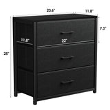 Memobarco Nightstand with 3 Drawers for Bedroom, Storage Dresser with Fabric Drawers and Metal Frame for Closet, Living Room, Bedside Table with Wood Top, Easy Pull Handle, Black Memobarco