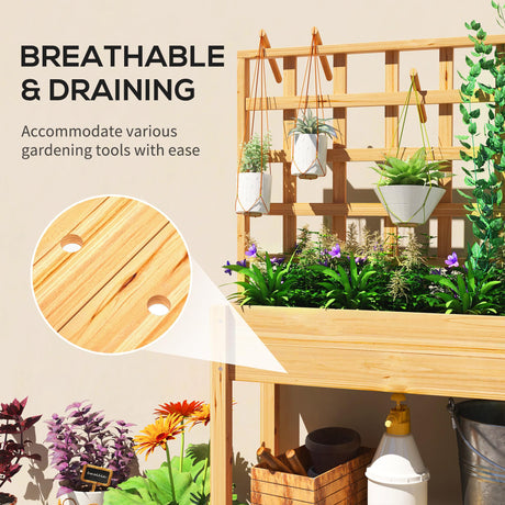 Outsunny Wooden Raised Garden Bed with Trellis, Elevated Planter Box with Storage Shelf, Outdoor Flower Box for Vegetables, Flowers, Herbs Outsunny