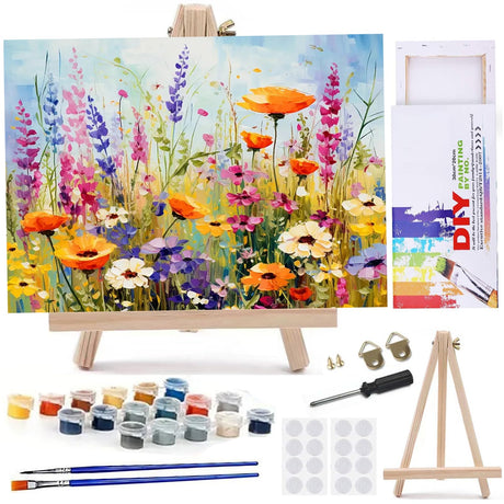 MaiMMaledy Paint by Numbers Kit for Adults Beginners Canvas Pictures with Framed Drawing Painting Acrylic Pigment with Wooden Triangle Easel Spring Flowers 8Wx12L inch MaiMMaledy
