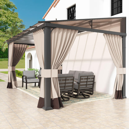 10' x 14' Hardtop Gazebo for Patio,Gazebo Pergola with Sloping Polycarbonate Pitched Roof,Durable Aluminum Frame & Netting Curtain,Large Wall-Mounted Heavy Duty Awnings for Patio,Decks,Backyard,Sand