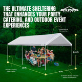 Caravan Canopy Powder Coated Heavy Duty Steel Frame Pop Up Carport with 6 Steel Stakes for Outdoor Activities and Events, White Caravan