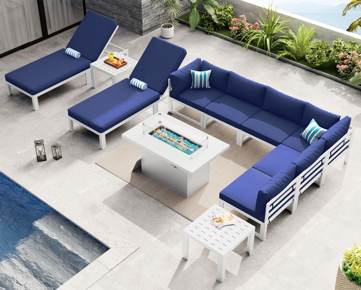 NICESOUL 11 Piece Oversized Luxury Aluminum Outdoor Sectional Sofa with Lounge, Weather Resistant Modular Patio Furniture Set, 500 lbs Heavy Duty Conversation Couch for Poolside Garden, Navy Blue NICESOUL