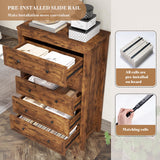 AMERLIFE 5 Drawers Dresser for Bedroom, Farmhouse Wood 47" Tall Dresser for Closet, Natural Texture Chest of Drawers for Bedroom, Living Room, Hallway and Entryway, Rustic Brown AMERLIFE