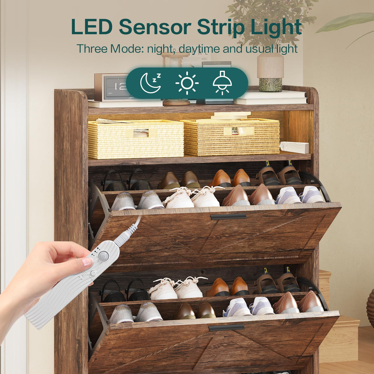 spanspace Shoe Storage Cabinet with 2 Flip Drawers & Adjustable Shelf，47-Inch Hidden Shoe Storage, Space-Saving Narrow Shoe Rack Cabinet for Hallway spanspace