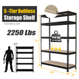 PrimeZone Heavy Duty Storage Shelves - 47" W x 18" D x 71" H 5 Tier Adjustable Garage Storage Shelving, Metal Storage Utility Rack Shelf Unit for Warehouse Pantry Closet Kitchen, Black PrimeZone