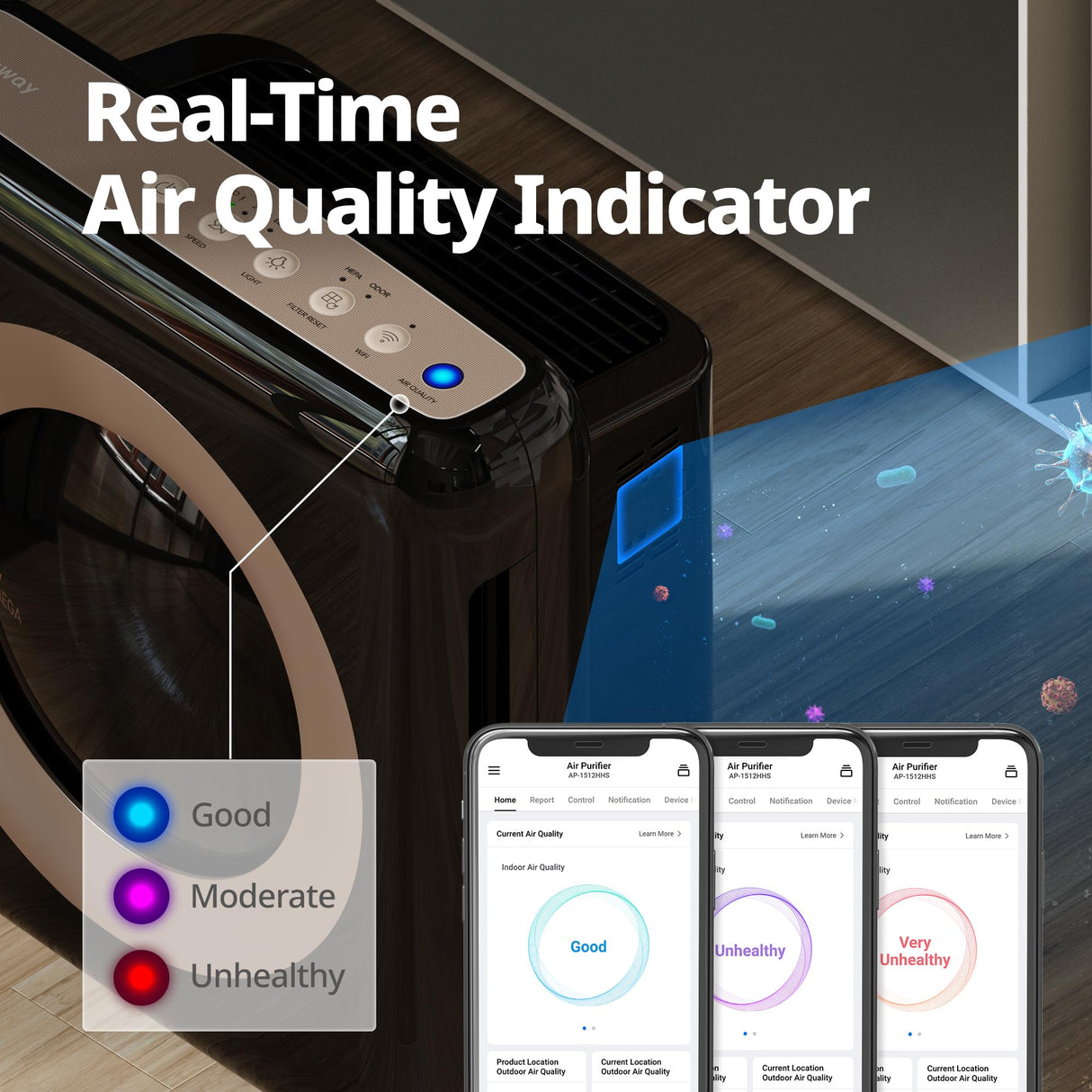 Coway Airmega AP-1512HHS App-Enabled Smart Technology, Compatible with Amazon Alexa True HEPA Air Purifier, Black/Bronze Coway