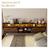 Daybed with Trundle and LED Light, Farmhouse Twin Daybed Frame with Storage Headboard & Charging Station, Heavy Duty Metal Day Bed with Sliding Barn Door for Living Room,Bedroom (Rustic Brown, Twin) HMYFGD