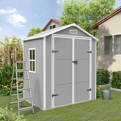 UDPATIO Outdoor Resin Storage Shed 6x4.5 FT, Plastic Garden Shed for Bike, Garbage Can, Tool, Outside Sheds & Outdoor Storage Storage Box with Lockable Door for Backyard, Patio, Lawn, Grey &  - WoodArtSupply