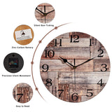 ACOZUHSE Silent Non-Ticking Wall Clocks, Brown Wood Barn Board Pine Plank Rustic Wall Clocks, Battery Operated 12 Inch Round Wall Clock for Home Decor Living Room Kitchen Office ACOZUHSE