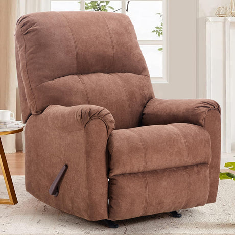 CANMOV Manual Rocker Recliner Chair,Manual Glider Chair for Nursery with Overstuffed Backrest and Armrests,Soft Fabric Rocking Reclining Single Sofa for Living Room,Brown CANMOV