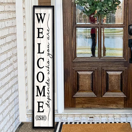 Welcome-ish Sign for Front porch Standing 45"X9" Wooden Frame Large Outdoor Welcome Tall Vertical Funny Signs Decor for Modern Rustic Farmhouse Home Outside Door Wall Decorations (Black) comurdyo