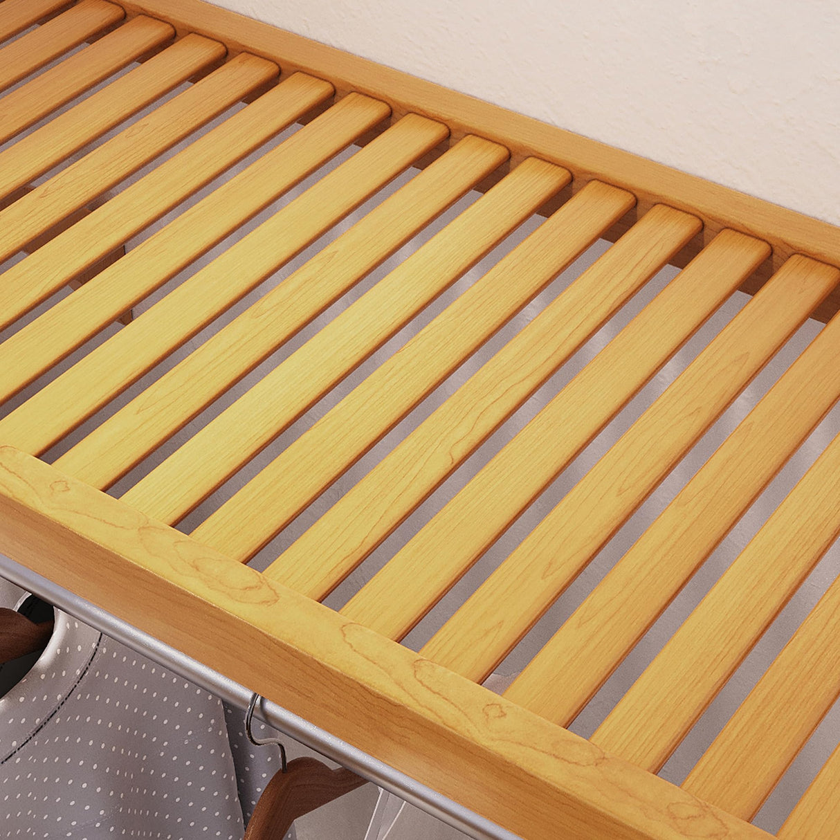 John Louis Home Solid Wood Walk-In Closet Organizer - 100% Real Wood Cut-to-Fit System with Adjustable Shelves, Metal Garment Bars & Ventilated Design for Custom Storage (Honey Maple) John Louis Home