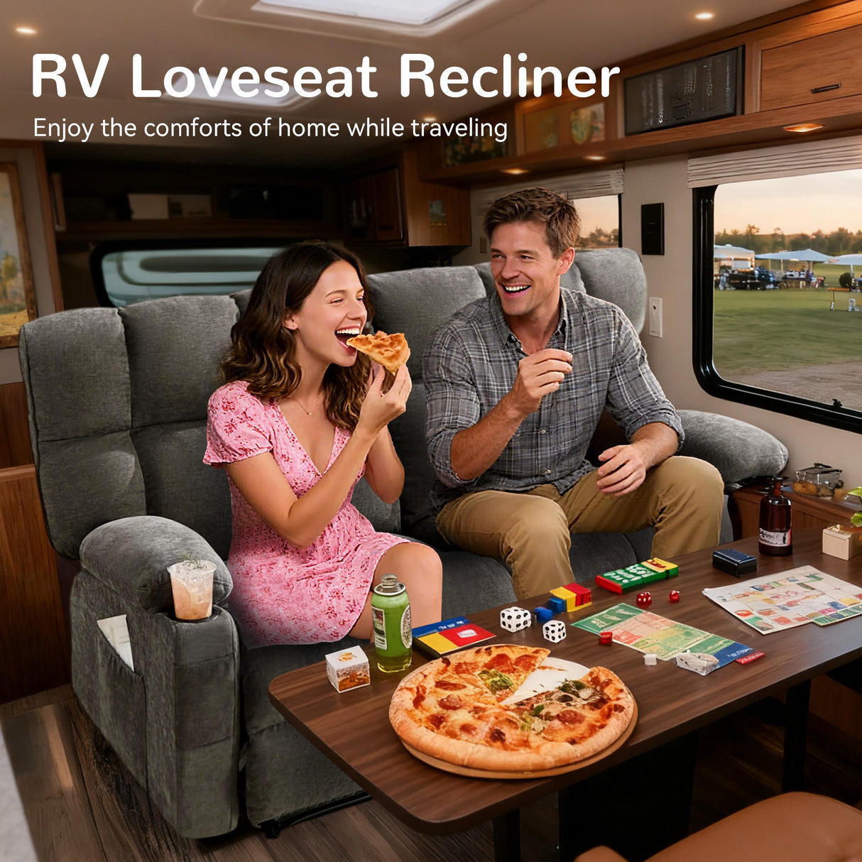 Oversized Loveseat Recliner Sofa, Big Large Reclining Sofa with Cup Holders & Side Pockets, Traditional 2-Seater Manual Recliner Couch for Living Room, RV, Home Theater (Fabric, Grey) Sofetura