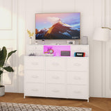 Welfuturer White Dressers for Bedroom with Power Outlets and LED Lights 13 Drawers Dresser Faux Leather Fabric Chest of Drawers for Bedroom Living Room Hallway Entryway Closets Sturdy Frame Wood Top Welfuturer