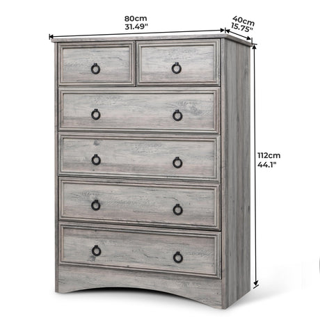 VVFLU Grey Dresser Tall for Bedroom, Wood 6 Chest Drawers, 6 Drawer Dresser, Storage for Clothes, Narrow Large Drawers, Vintage, for Living Room, Bedroom, Hallway VVFLU