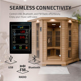 SteamSpa 1-5 Person Low EMF Carbon FAR Infrared Hemlock Wood and Tempered Glass Indoor Home Sauna Room with LED Touch Control Panel, Color LED Therapy Light, Bluetooth Speaker, Oxygen SteamSpa