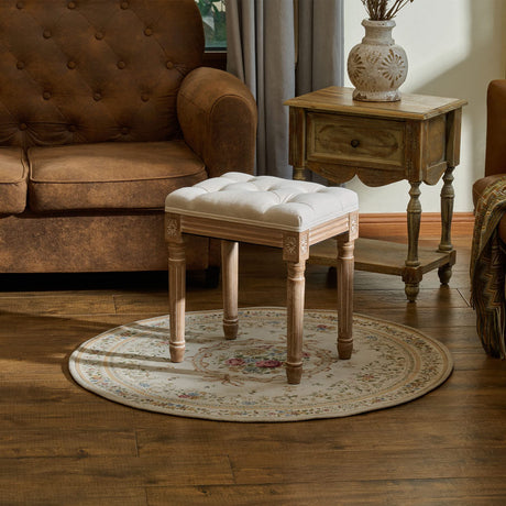 VONLUCE Ottoman Stool, 18.5 in High, Beige, with Padded Seat, Wood Frame, Button Tufted, for Dining, Living Room, Bedroom, Piano, Dressing, Vanity, Foot Rest VONLUCE