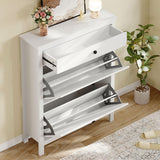 DWVO Narrow Shoe Cabinet with 2 Flip Drawer Slim White Shoe Storage Cabinet with Drawer, Adjustable or Removable Hidden Shoe Rack Free Standing Shoe Cabinet Organizer for Entryway, Hallway DWVO