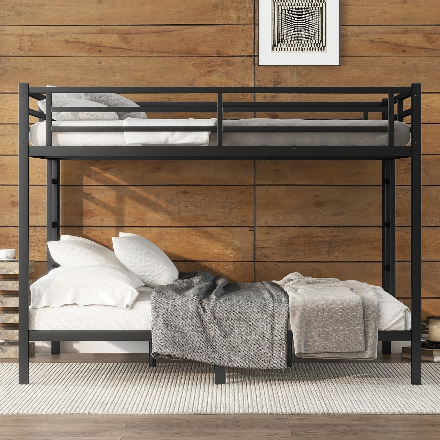 Zyerch Queen Over Queen Bunk Beds for Adults, Metal Queen Bunk Beds Heavy Duty Solid Bunk Bed Queen Over Queen with 2 Ladders, No Box Spring Needed Queen Bunk Beds, Black