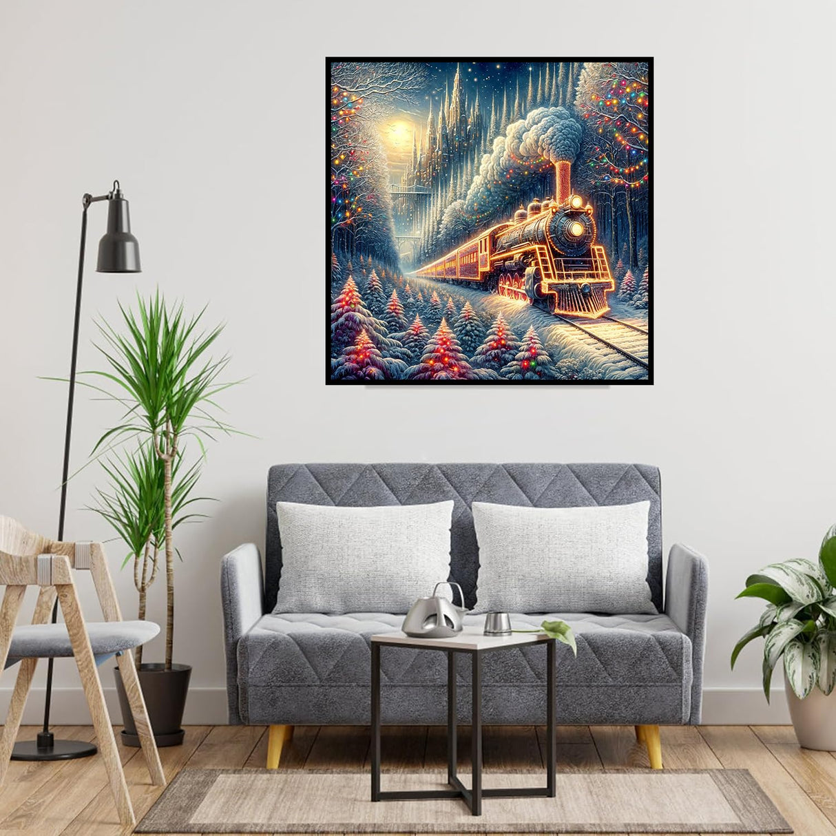 Ekuxom Christmas Diamond Art Kits for Adults, Christmas Train Diamond Painting Kits for Adults, DIY 5D Full Round Drill Gem Art Paint for Gifts Home Wall Decor 14x14in Ekuxom