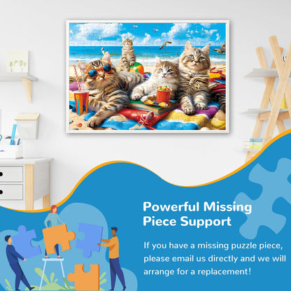 100 Piece Puzzles for Kids Ages 4-8, Beach Cat Puzzles Kids Puzzles Ages 4-6 6-8 8-10 Jigsaw Puzzles Floor Puzzles Children Educational Puzzle Toys Birthday Gift for Boys and Girls