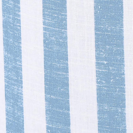 Tov Furniture Dex Pastel Blue Striped Linen Round Ottoman with Wooden Base Tov Furniture
