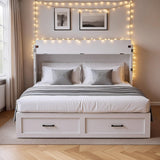 Kikihouse Murphy Bed with Storage & Charging Station, Queen Size Murphy Cabinet Bed Hideaway Bed with Motion Sensor Lights for Bedroom/Guest Room/Office, Foldable Platform Bed Frame, White Kikihouse