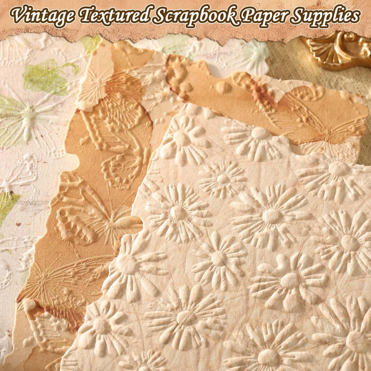 226 Sheets Vintage Scrapbook Paper Kit with Photo Tapes, Textured Scrapbooking Supplies Craft Paper for Junk Journal Supplies Planner Mixed Collage Materials Embellishments Caffox