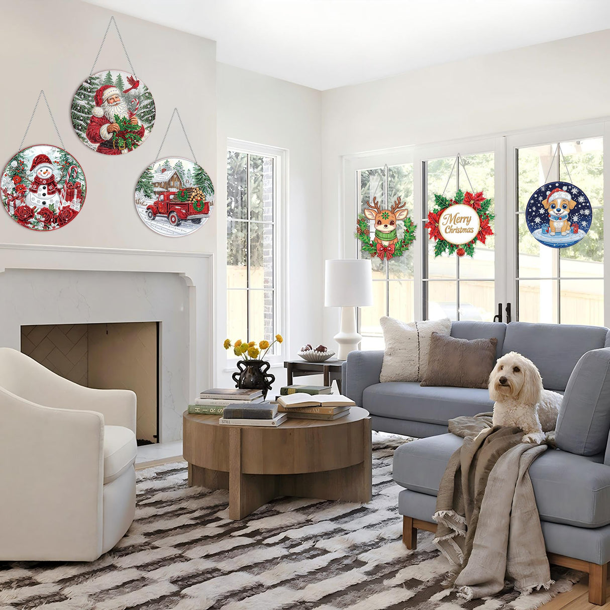 VAIIEYO Christmas Diamond Art Hanging Ornament, Train Diamond Painting Suncatchers Window Hanging Kit with Chain, 7.5x7.5 inch Crystal Pendant Art Craft for Gift Home Wall Front Door Decoration VAIIEYO