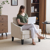 Bezseller Modern Accent Chair, Upholstered Reading Armchair with Wood Legs, Mid-Century Leisure Comfy Single Sofa Chair for Living Room, Bedroom, Home, Office, Beige Bezseller