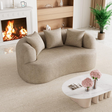 68.5" Loveseat Sofa for Living Room, Modern Luxury Plush Chenille Extra Deep Seat Curved Cloud Floor Couch with 3 Throw Pillows for Small Spaces, No Assembly Needed, Light Brown DAMAIFROM
