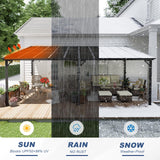 MEISSALIVVE 12' x 20' Wall Mounted Gazebo, Outdoor Pergola Gazebo, Lean to Metal Awnings Gazebos, Gazebo Pergola with Sloped Roof, Outdoor Patio Gazebo Awning, Black MEISSALIVVE