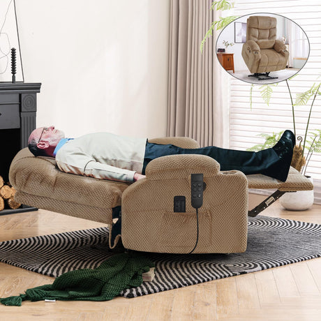 ABCASA Oversized Dual Motor Lay Flat Power Lift Recliner Chair with Massage, Heating, Lumbar Pillow, USB & Type-C Ports, Textile Lift Chairs Recliners, Large Recliner for Big & Elderly People - Beige ABCASA