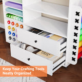 Craft Storage Cart Compatible with Cricut Machines, Mobile Craft Table Workstation for Cricut Maker, 24 Vinyl Roll Holders Cabinet 2 Drawers, Lockable Wheels Hipicute