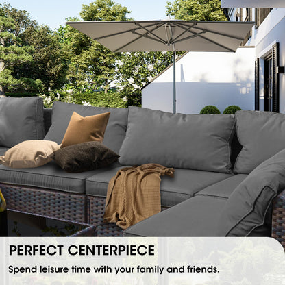 Patio Furniture Set with Fire Pit Table, 11 Pieces PE Rattan Wicker Outdoor Sectional Conversation Sofa Set with Non-Slip Cushions and Waterproof Covers Grey