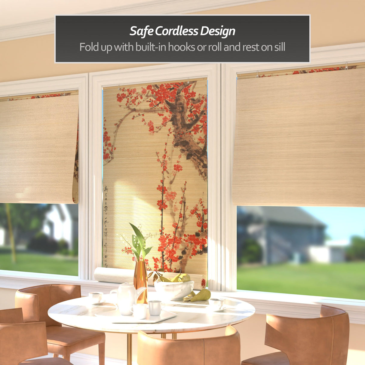 Red Lantern Bamboo Window Shade Blind - Cherry Blossom 36" Wide Red Lantern