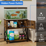 UVANIOHOM 20-29 Gallon Fish Tank Stand with Power Outlets & LED Light, Cabinet for Aquarium Stand Accessories Storage, Metal Fish Tank for Turtle Tank, 30.7" L*15.7" W Tabletop, 330LBS Capacity, Brown UVANIOHOM