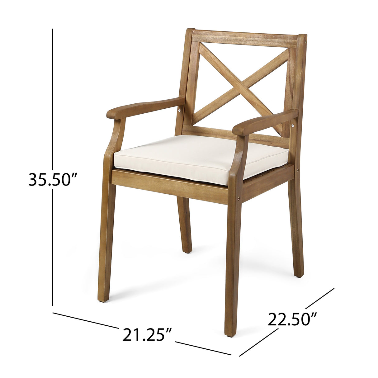 Christopher Knight Home Peter | Outdoor Acacia Wood Dining Chair Set of 2, Teak/Cream Cushion Christopher Knight Home